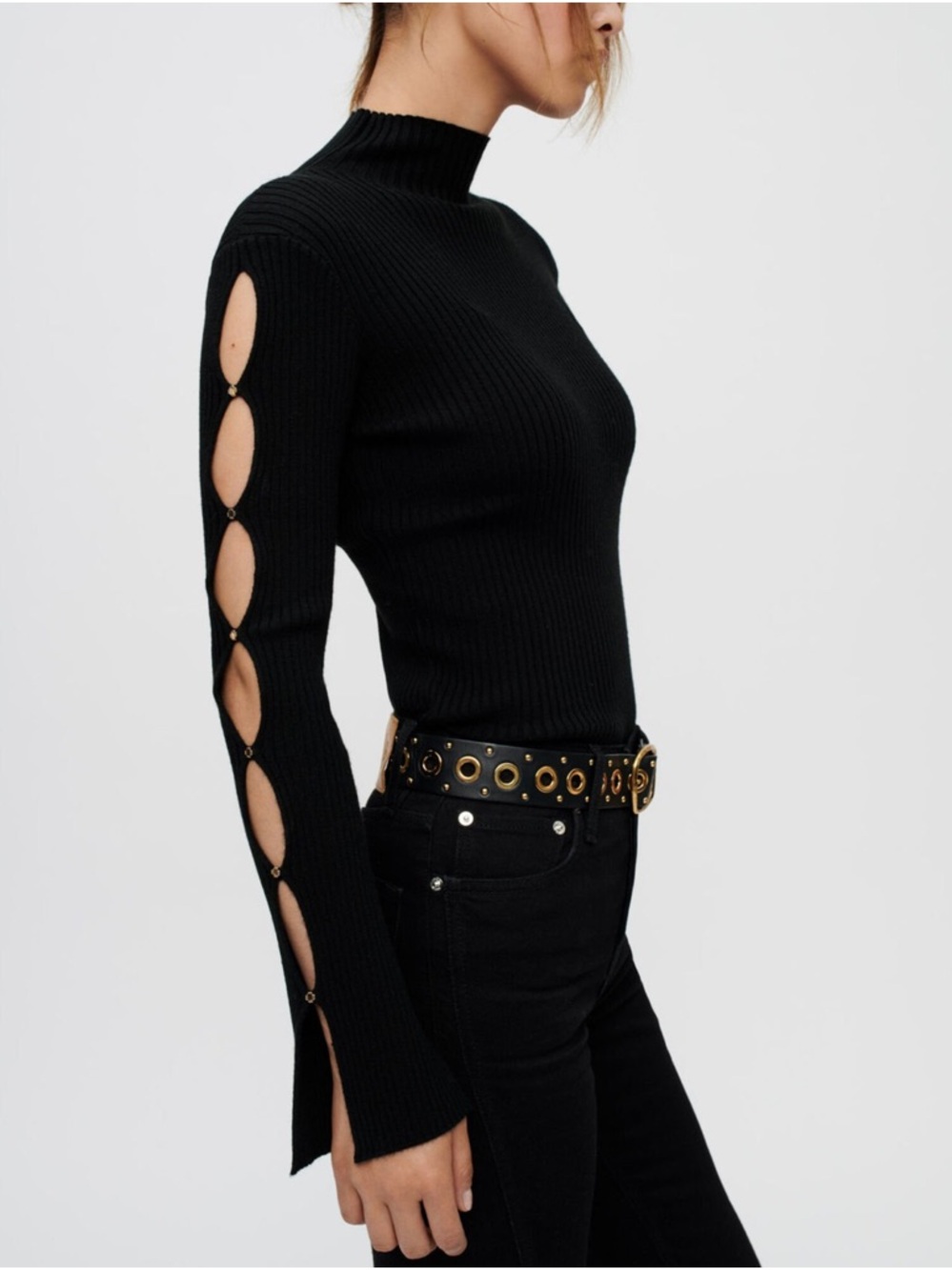 Maje Black Ribbed Long-Sleeve Turtleneck Sweater